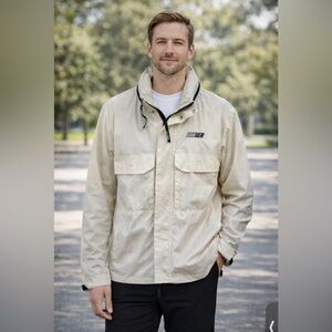 NWT RawGear Zip Up Jacket Windbreaker Hood Cream Activewear RG543 Men's Large